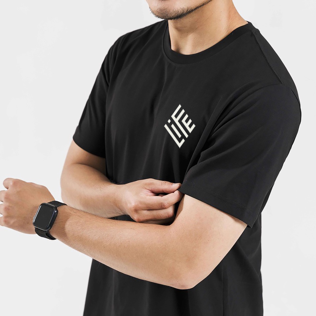 Áo thun đen in hình Life mềm mịn co dãn thấm hút mồ hôi đủ size 40-100kg form rộng Basetee Unisex