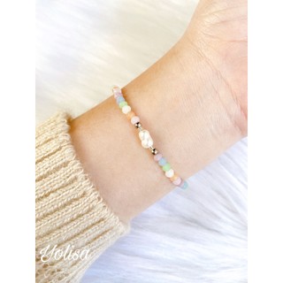 Vòng tay handmade hạt cườm nhiều màu pastel kết hợp t.rai