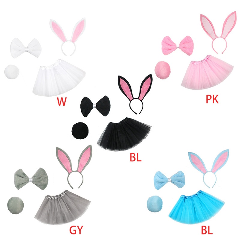 Dasbsug 4 Trẻ Em Thỏ Trang Phục Hóa Trang Bộ Lớp Tulle Tutu Váy Tai Thỏ Dây Buộc Đuôi Phục Sinh Trang Phục