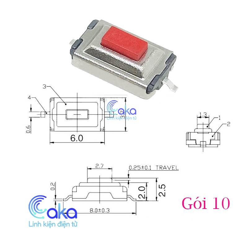 [ Gói 10 cái ] Nút nhấn dán 2 chân SMD 3x6x2.5mm nút nhấn reset ...