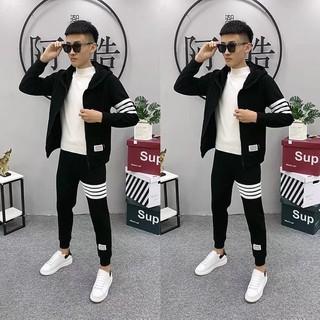 Set Bộ Nỉ Bông Nam Nữ ,Áo Hoodie Dài Tay Quần Bo Gấu Chất Dày Dặn Phong Cách Thể Thao Phối SỌC K1