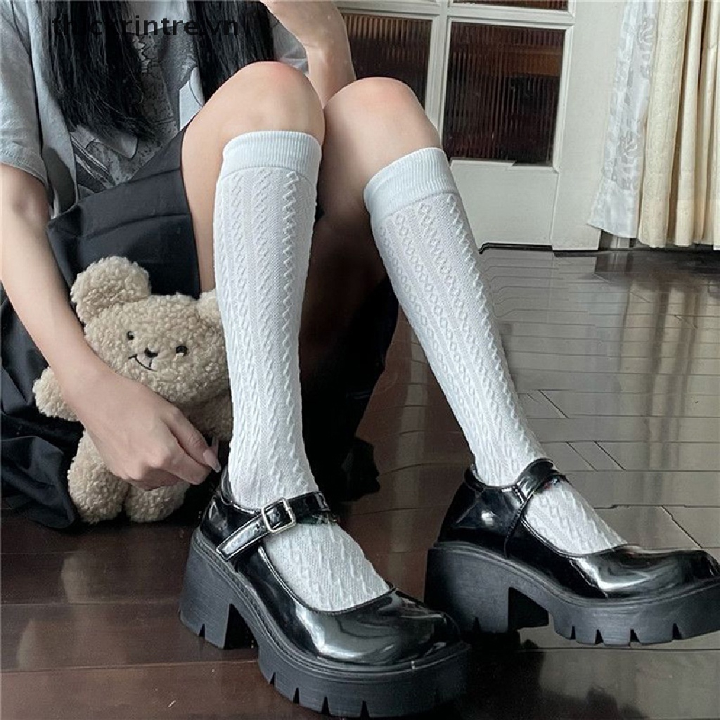 Vớ Dài Đến Đầu Gối Màu Trắng Đen Phong Cách Nhật Bản Thời Trang Mùa Hè Cho Nữ
