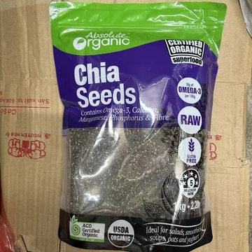 Hạt Chia Úc Absolute Organic Bịch 1kg - Chia Seeds Vỏ Tím Hạt Sạch Nở Đều Tròn - Pha Trà, Nấu Chè