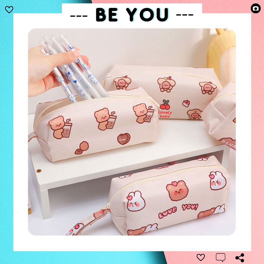 Túi Đựng Bút Vải Canvas Size Lớn, Hộp Bút In Hình Dễ Thương - BEYOU