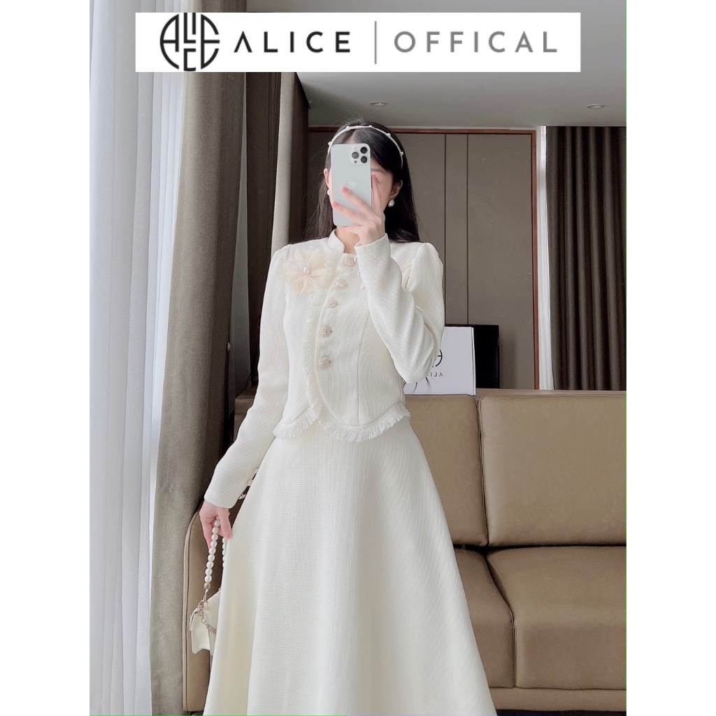 Ảnh Set Dạ Mềm Lót Lụa Cao Cấp ALICE Kèm Chân Váy Xoè, Thiết Kế Hoa Cài Ngực Thanh Lịch, Sang Trọng S253 2