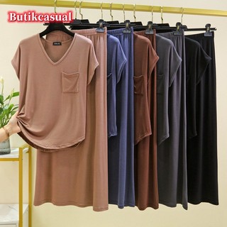 Phụ Nữ Bộ Váy Rời Thường Ngày Áo Bộ Mùa Hè Cổ Chữ Bỏ Túi Áo Phù Hợp Với Đồng Bằng Đồ Ngủ Nữ Phù Hợp