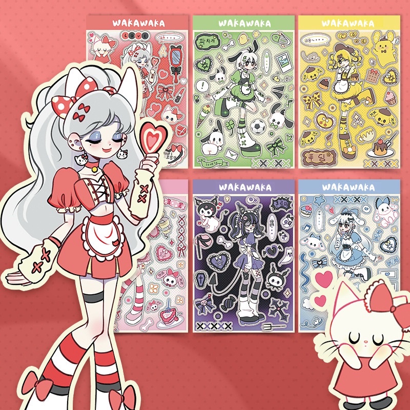 Hình Dán Cô gái Nhân Vật Hot Hàn Quốc,Stickers trang phục Sanrio ...