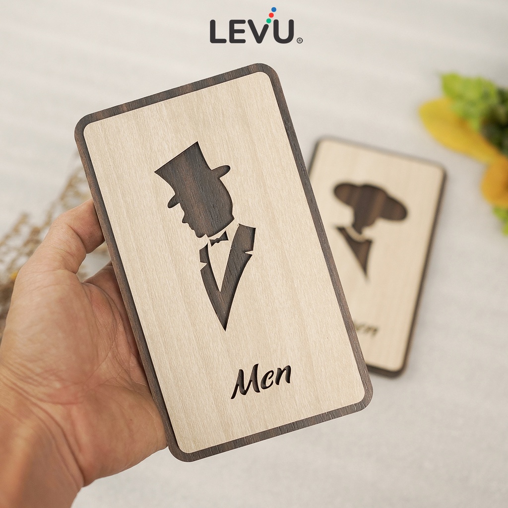 Bảng gỗ trang trí cửa nhà vệ sinh Men Women kiểu dáng thanh lịch LEVU-TL34