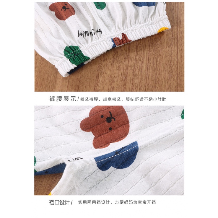 Trẻ Em Ba Phần Tư Tay Áo Homewear Mùa Hè Điều Hòa Quần Áo Bé Trai Bé Gái Mùa Hè Mỏng Thoáng Khí Bộ Đồ Ngủ