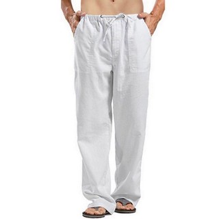 [Plus Size] Quần Dài Nam Vải Lanh Cotton Màu Đen