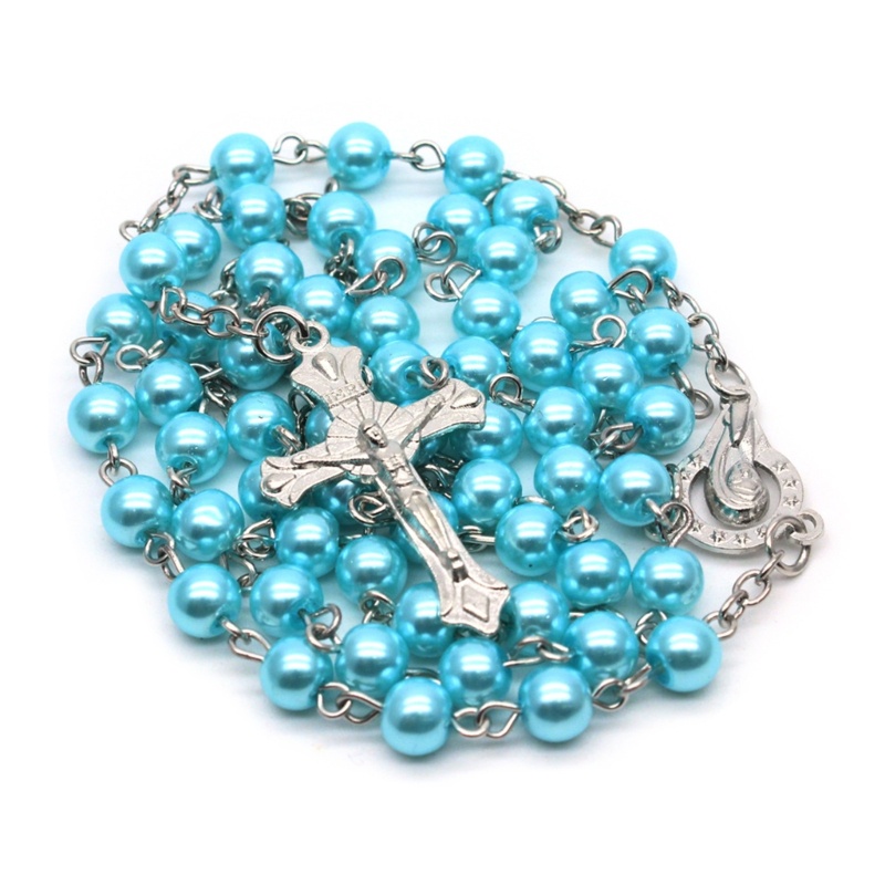 Pealike Cross-Necklace Công giáo Chuỗi Mân Côi Vòng cổ Huy chương và Thánh giá Dây chuyền mặt dây chuyền