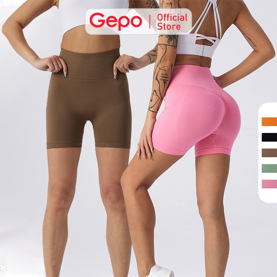 Quần short đùi nữ tập gym yoga zumba chất liệu dệt kim cạp cao nâng mông tôn dáng GEPO GP111