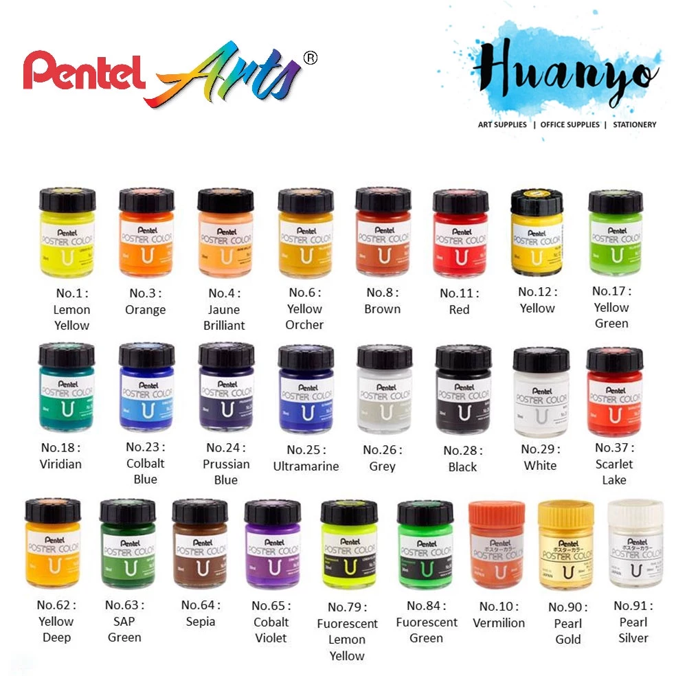 [Màu Lẻ] Màu Poster Pentel WPU – Màu Vẽ Pentel 30ml Tươi Sáng, Dễ Pha Chồng Màu, Vẽ Đa Chất Liệu