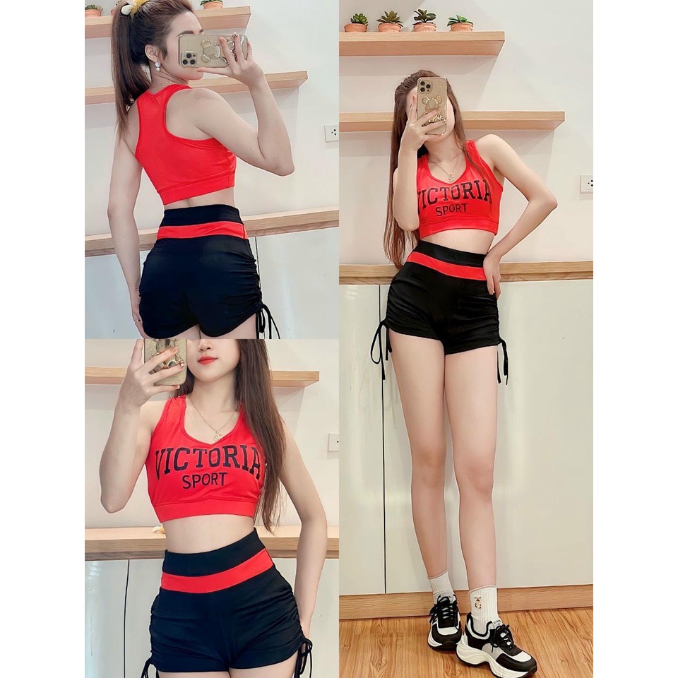 Bộ thể thao nữ VICTORY tập gym, erobic, zumba , shuffer dance chất thun poly co giãn siêu tôn dáng