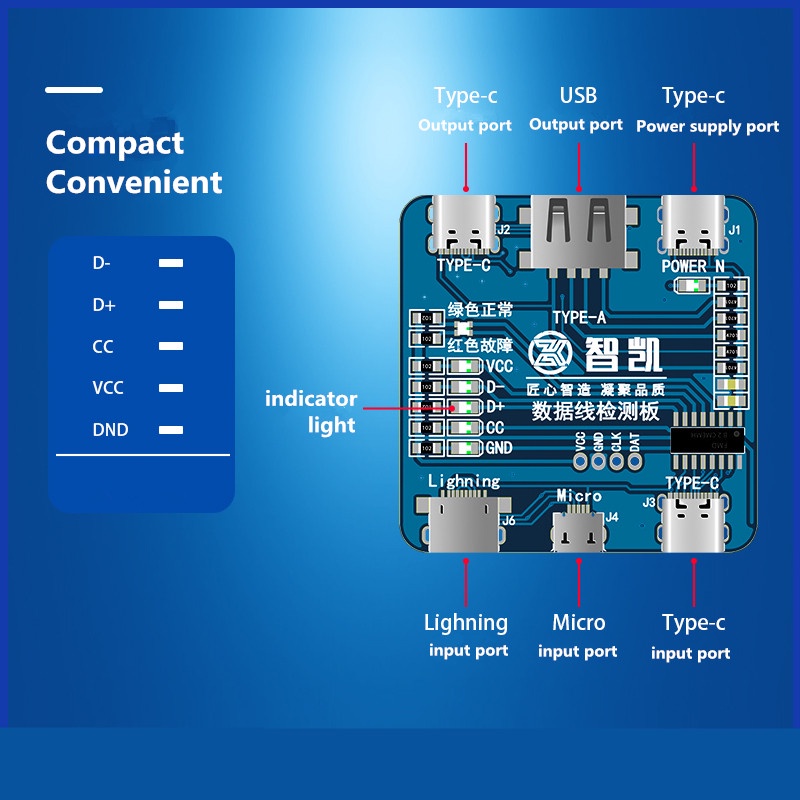 Bảng phát hiện dòng dữ liệu thông minh ZHIKAI cho điện thoại di động Máy kiểm tra cáp USB Công cụ bảng kiểm tra chuyển mạch bật tắt ngắn mạch