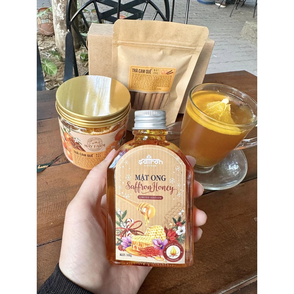 Set quà Saffron ngâm mật ong 130gr tặng trà thương hiệu Saffron Việt Nam