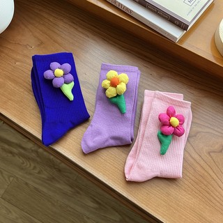 Ống Ngắn Mùa Xuân Thu Tất Handmade Ba Chiều Dễ Thương Hoa Nhỏ Cọc Tất Hoa Nhiều Màu Sắc Hoa Tất Cotton Cô Gái Tất