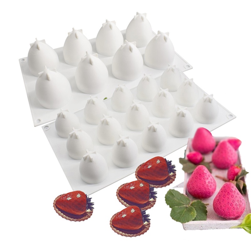 Khuôn silicone 8 Ô Làm Bánh 15 Ô Hình Trái Dâu 3D diy
