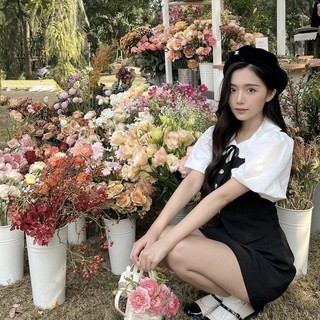 [S2.3052] Set 3 Món Áo Sơmi Tay Bồng Mix Gile +Chân Váy Linen 2 Lớp Có Ảnh Thật