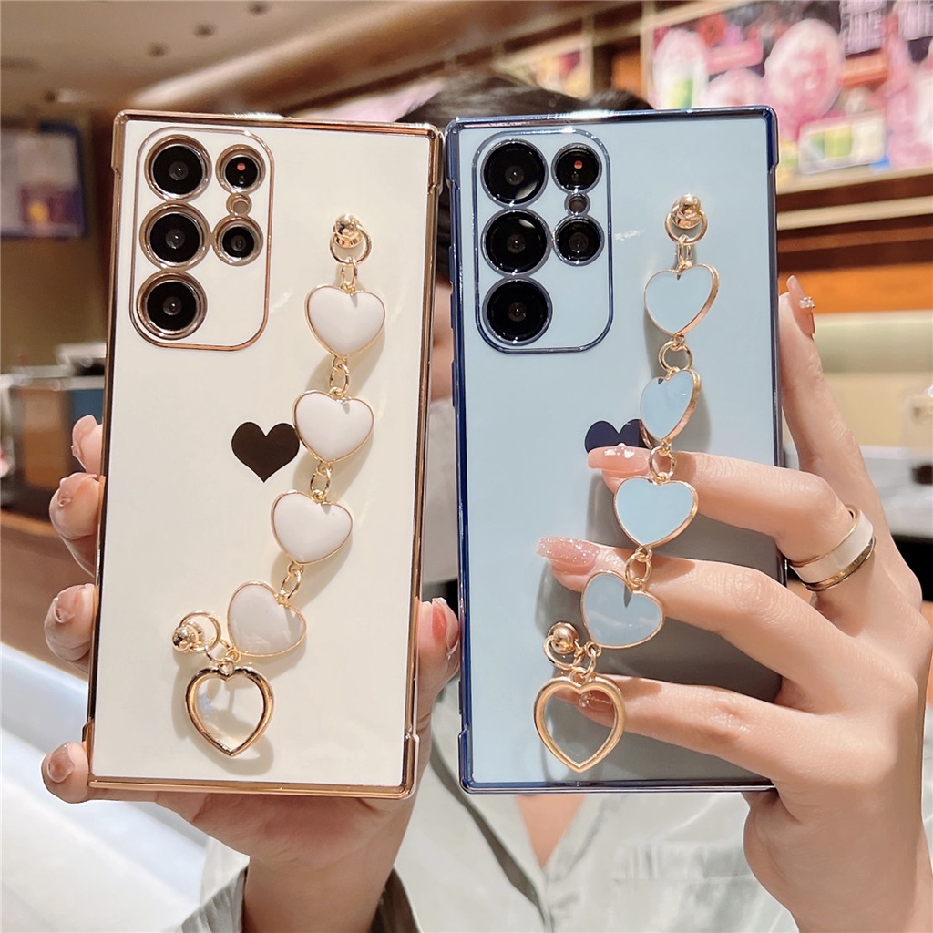 Ốp Lưng Cho Samsung Galaxy A55 A35 A15 A14 A13 A54 A34 5G A53 A52 A24 A25 A23 Mạ Silicon Trái Tim Tình Yêu Hoa Văn Bên Vòng Tay Vỏ Mềm