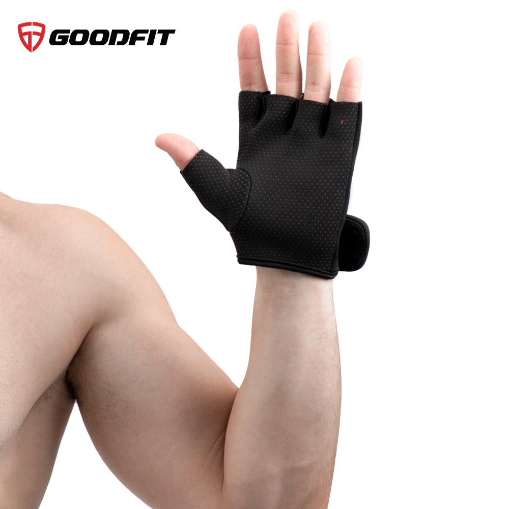 Găng tay hở ngón, bao tay tập gym, tập đu xà nam nữ GoodFit GF202G đệm silicone chống trượt, vải đục lỗ thoáng khí