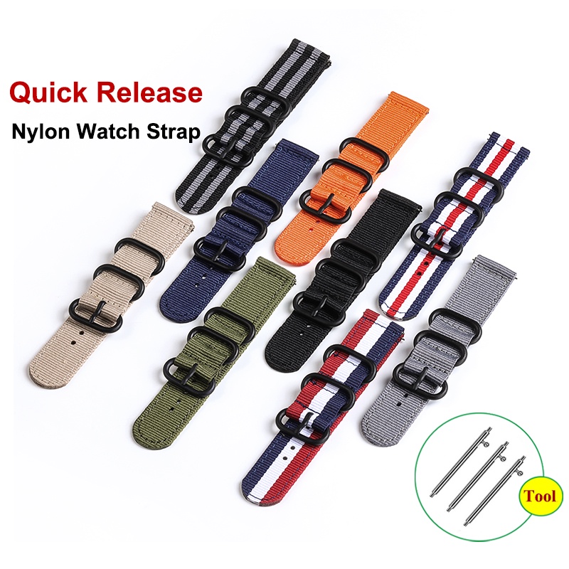 Dây Đeo Đồng Hồ Bằng Nylon Tháo Lắp Nhanh Họa Tiết Kẻ Sọc 18mm 20mm 22mm 24mm Cho Nam Và Nữ
