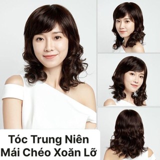 Bộ Tóc Giả Nguyên Đầu Trung Niên Xoăn Lỡ Mái Chéo TN07 HaminStore