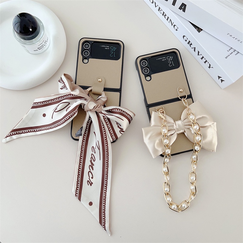 Ốp Điện Thoại Da Cừu Chống Sốc Phối Khăn Quàng Cổ Đính Nơ Cho Samsung Galaxy Z Flip 4 Z Flip 3 Samsung Galaxy Z Flip4 Z Flip3