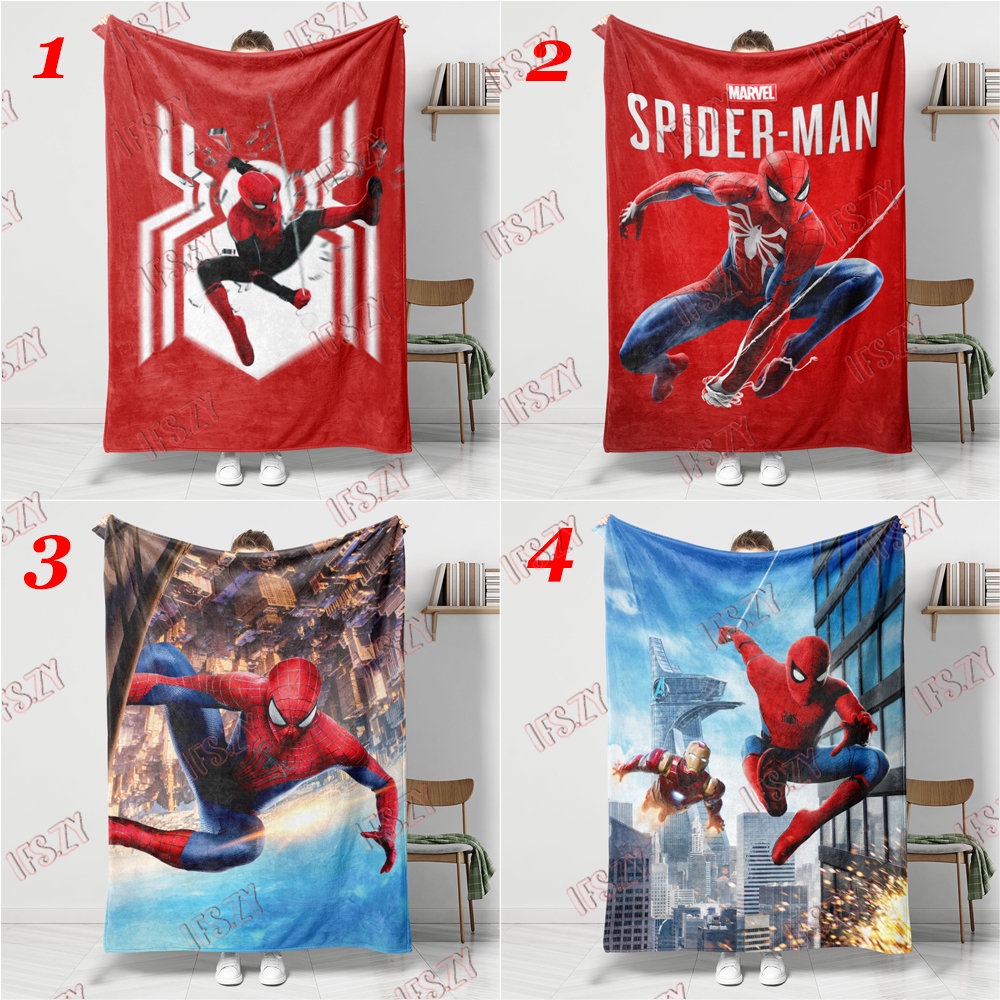 Chăn flannel Một Mặt 4 Kích Thước In Hình Siêu Anh Hùng Người Nhện Điều Hòa Không Khí