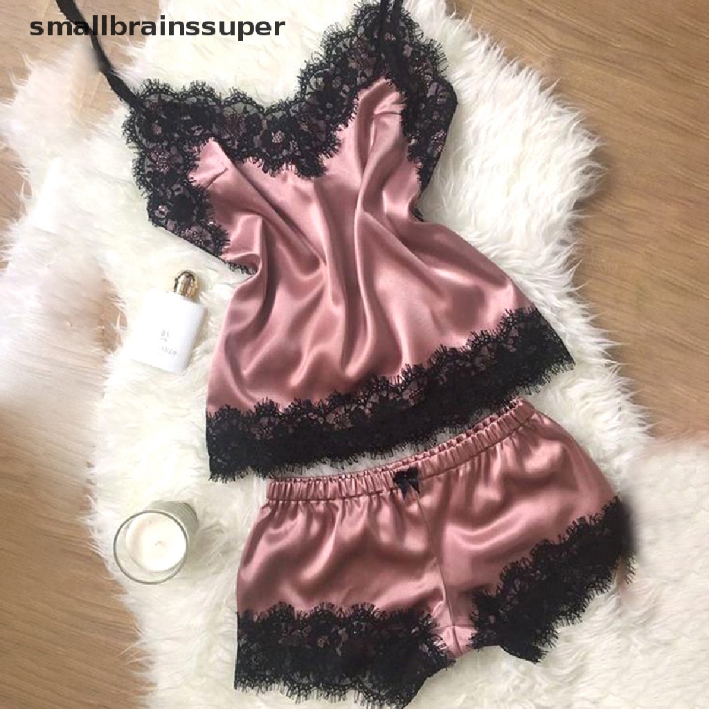Bộ Đồ Ngủ Hai Dây Viền Ren Sa Tanh Gợi Cảm Cho Nữ SBS