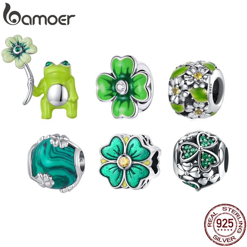 Hạt charm BAMOER SCC2488bạc 925 hình cỏ bốn lá may mắn cho nữ