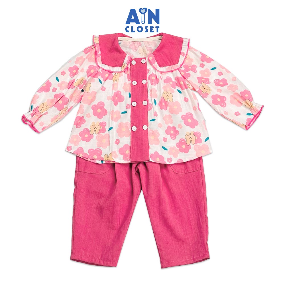 Bộ quần áo dài bé gái họa tiết Hoa Thỏ quần hồng cotton - AICDBGYGQOH7 - AIN Closet