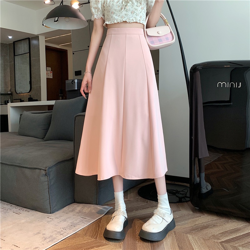 Suxi Mùa Hè Màu Trơn Đi Lại Midi Váy Phong Cách Hàn Quốc Cao Cấp Ôm Phù Hợp Với Váy Chữ A Dài Vừa