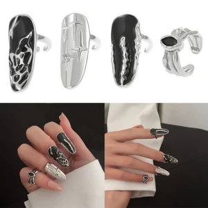 GODD Punk Đầu Ngón Tay Nhẫn Ngôi Sao Không Đều Họa Tiết Mở Nhẫn Đảng Trang Sức Trang Trí Móng Tay Ngón Tay Đầu Nhẫn