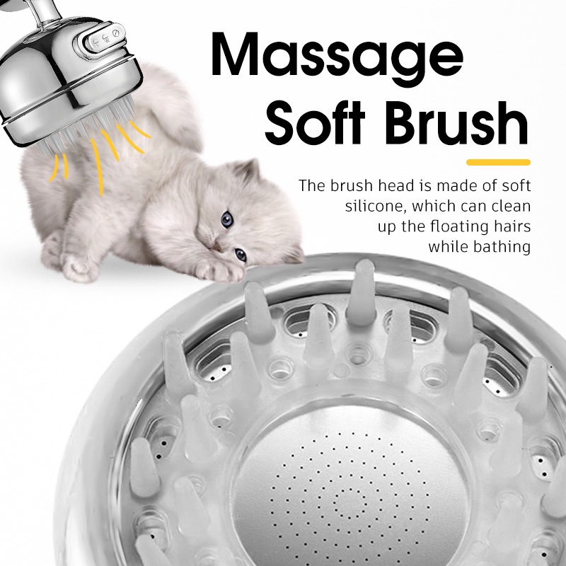 HamshMoc Cao Áp Cho Thú Cưng Đầu Tắm Cực Dài Cho Mèo Chống Tắc Với Massage Cầm Tay Bàn Chải Mềm 2 Chế Độ Cho Chó Mèo Thú Cưng