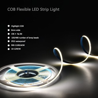 Đèn LED dải COB 12V 24V 10M 5M 480LEDs / M RA 90 Băng LED linh hoạt mật độ cao 3000K 4000K 6000K Trang trí phòng bếp 8mm