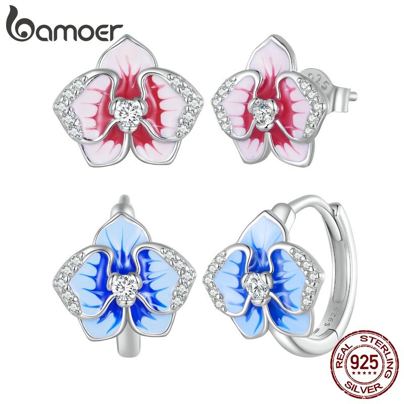 Bamoer Bông Tai Bạc 925 Hình Bướm / Hoa Lan Hai Màu Thời Trang Cho Nữ bse816