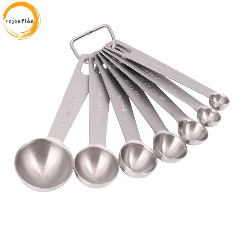 Bộ thìa đo lường bằng thép không gỉ 7 thìa đo lường có thể xếp chồng lên nhau cho các thành phần khô và chất lỏng Thìa nấu nướng được đánh dấu có giá đỡ vòng có thể tháo rời