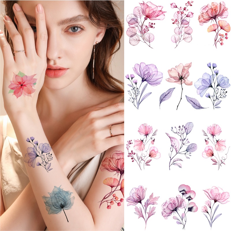 X Ray Color Flower Waterproof Tattoo Sticker For Women Ladys Arm Collarbone Sexy Water Transfer 3271