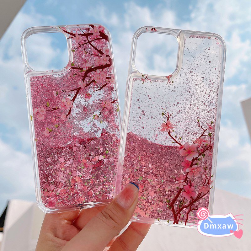 Dành Cho Xiaomi 13 12T 12 Pro 12X Mi 11 Lite Hoa Anh Đào Lấp Lánh Chất Lỏng Hoa Cúc Bướm Đào Hoa Bling Năng Động Cát lún Sáng Mặt Sau