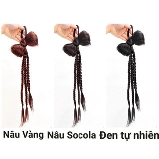 Tóc Giả Tết 3 Dây Gắn Nơ Cột Chun Phong Cách Cá Tính Cho Nữ (Giá 1 Bên) HaminStore
