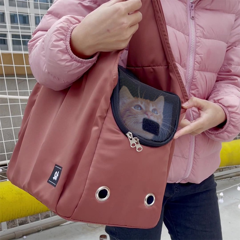 HamshMoc Du Lịch Thú Cưng Sling Carrier Lưới Thoáng Khí Mèo Sling Túi Đeo Vai Hand Free Hãng Hàng Không Được Phê Duyệt Với Dây An Toàn Dây Kéo Cho Mèo Con