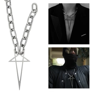 Yoo Punk Phóng Đại Kim Loại Nặng Lớn Pentacle Dày Dây Xích Vòng Cổ Choker Nam Nữ