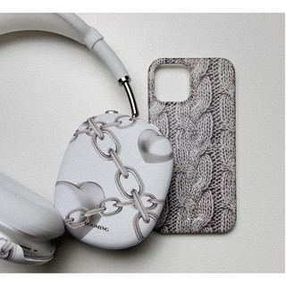Denim style printed matt / glossy case (12 types) compatible for airpods max / pink blue star heart bear cute korea