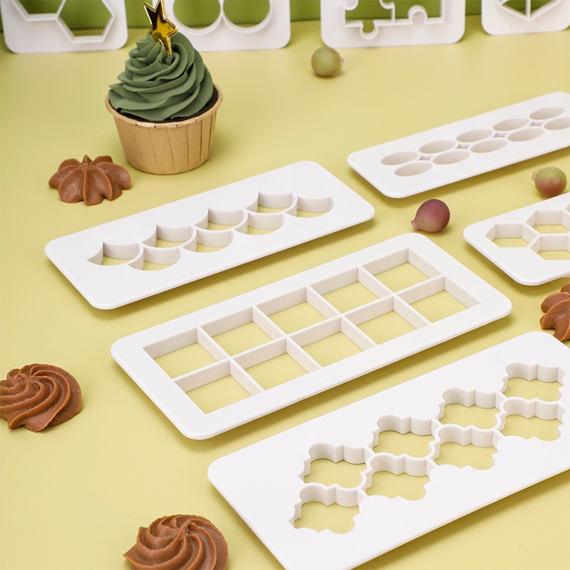Set 3 Khuôn Làm Bánh Quy Trang Trí Họa Tiết Dập Nổi Hình Học / Vuông / Tròn DIY