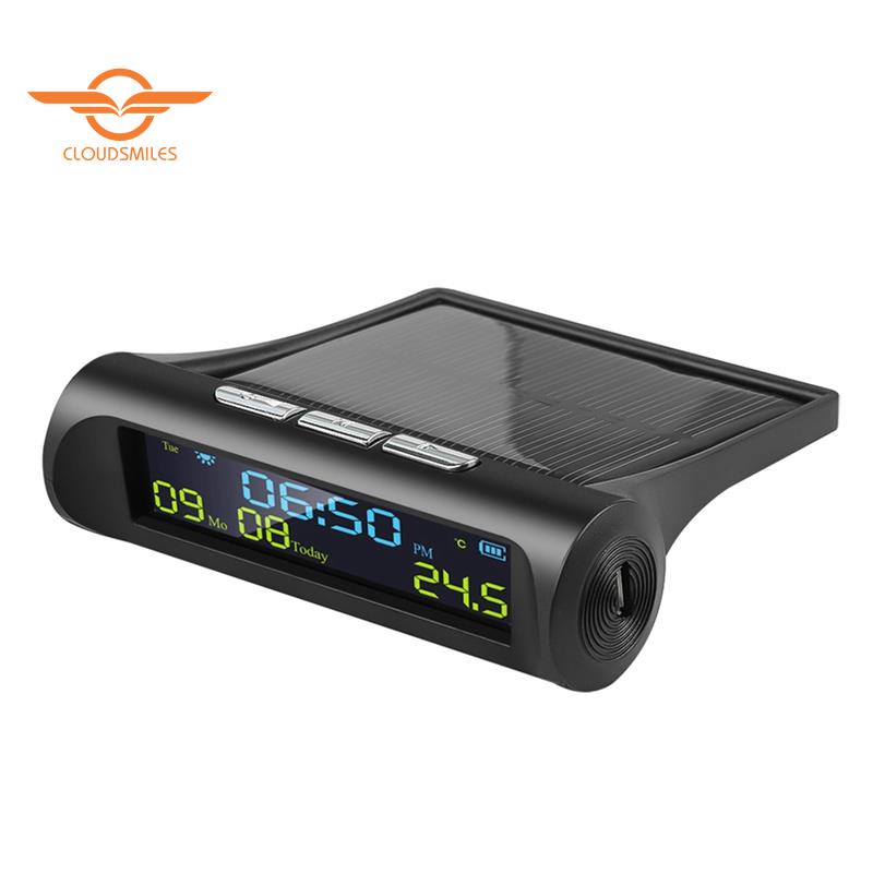 Đồng Hồ Điện Tử Năng Lượng Mặt Trời Có Màn Hình LCD Hiển Thị Nhiệt Độ Ngày Tháng Cho Xe Hơi
