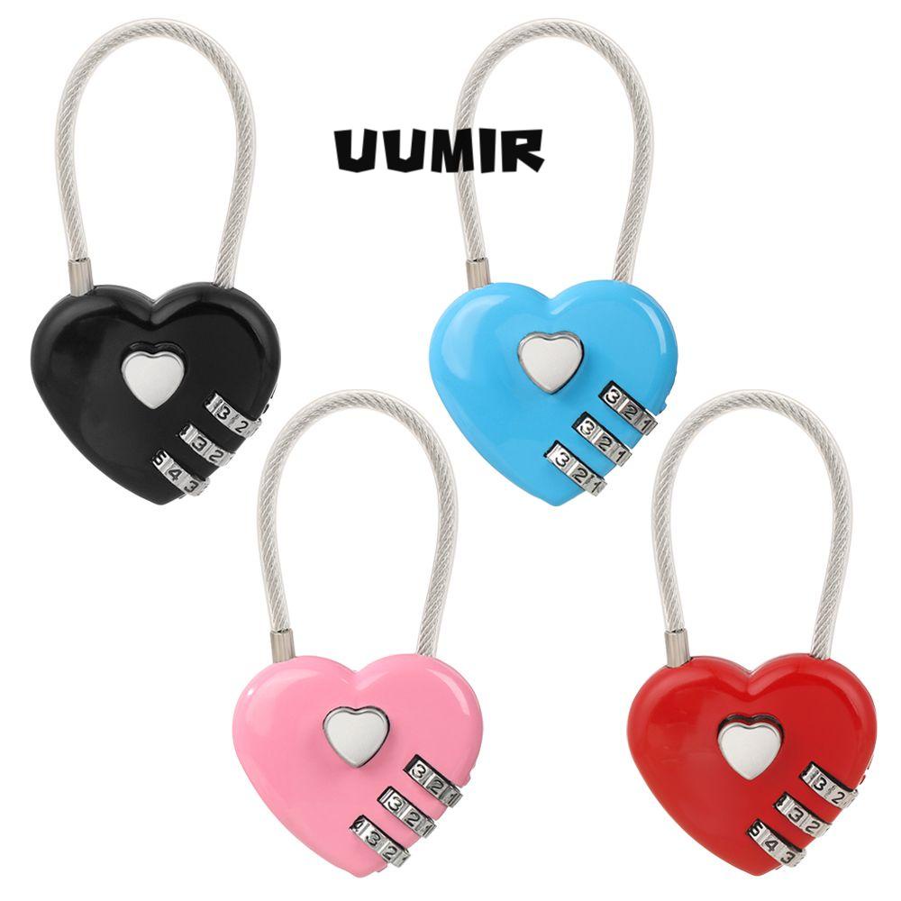UUMIR Ổ khóa mật khẩu 3 chữ số kiểu dáng trái tim dành cho hành lý du lịch hộp đựng đồ