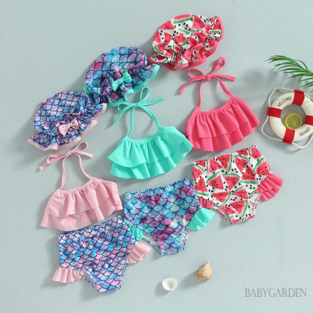 Bộ Đồ Bơi Bikini Gồm Áo Không Tay Và Quần Ngắn Có Nón Dành Cho Bé Gái 9 Tháng-4 Tuổi