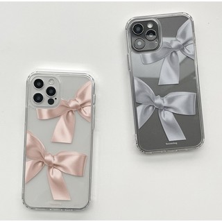 Họa tiết ruy băng Vỏ trong suốt (4 loại) tương thích cho iPhone 16 15 14 13 12 11 pro max mini s23 s22 s21 s20 note ultra plus hồng tím