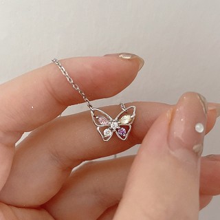 Dây Chuyền Mạ Bạc 925 Mặt Hình Bươm Bướm Nhiều Màu Sắc Đơn Giản Thời Trang Cho Nữ